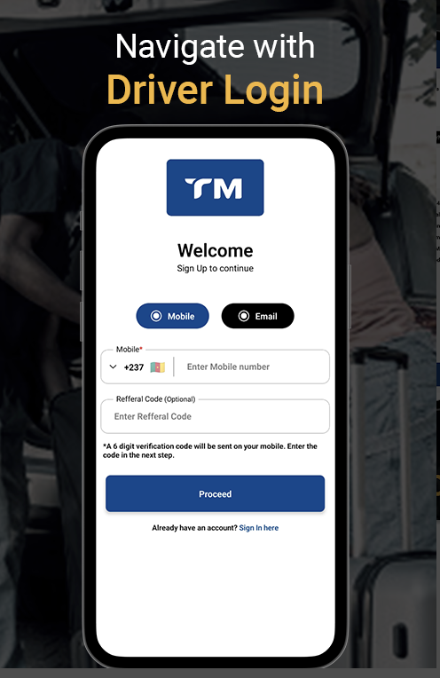 Tripmaster driver login screen